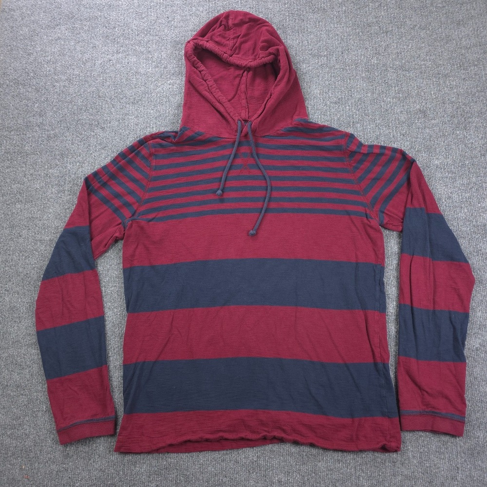 Aeropostale Hoodie Mens Large Red Blue Striped Pullover Sweatshirt Rugby